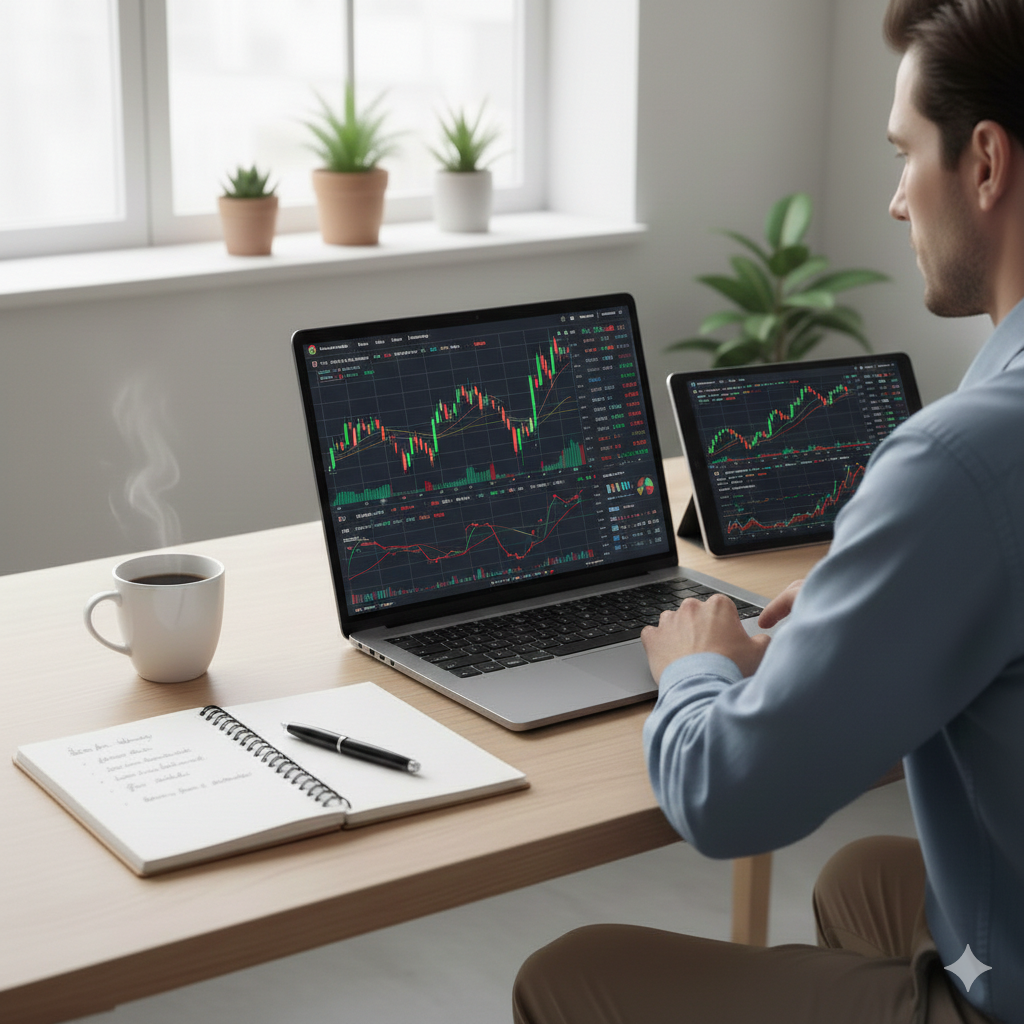 Forex market trading and analysis with currency charts