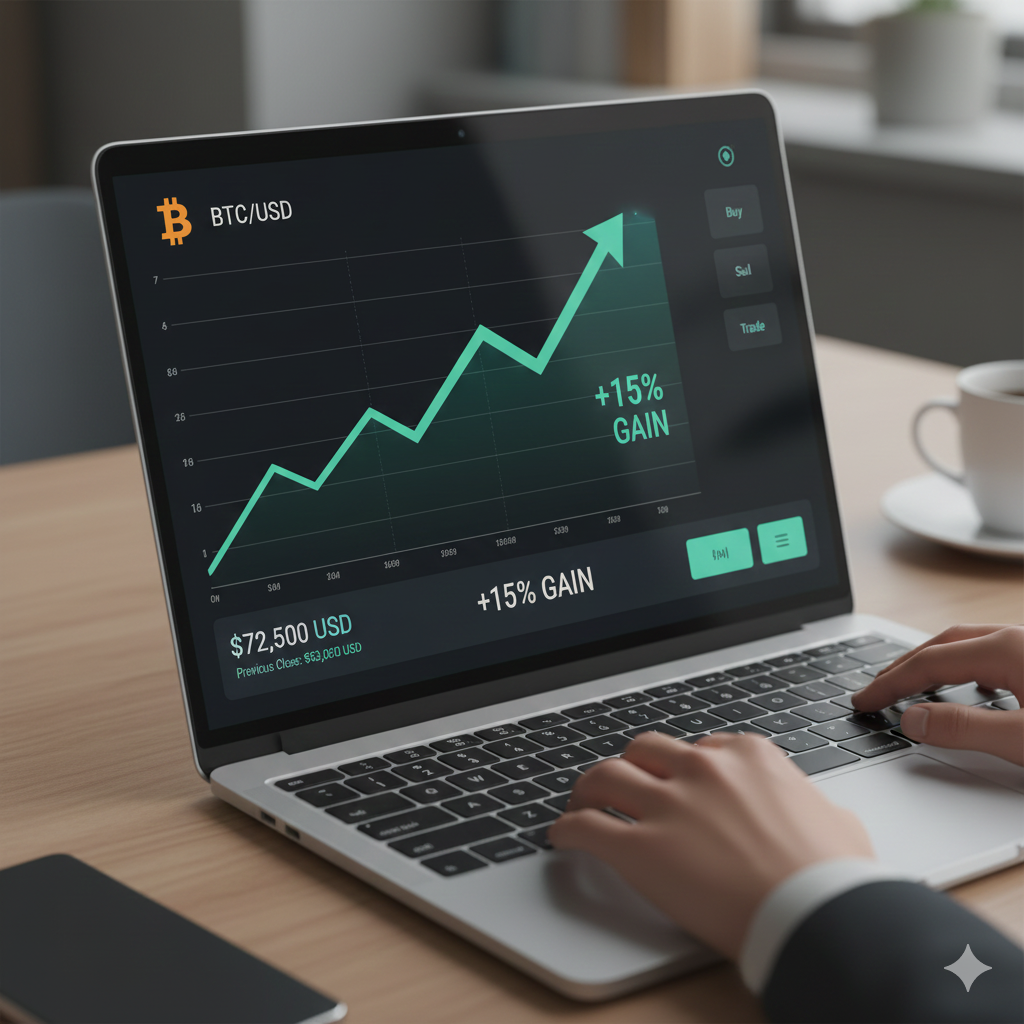 Bitcoin price chart displayed on a laptop screen for beginner crypto trading.