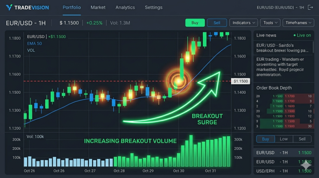 Breakout trading volume guddaa waliin mul’isu chart fakkeenya in akkamitti volume fayyadamuu fi volume trading maali