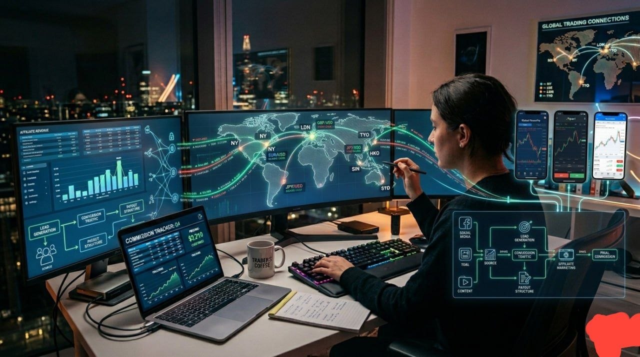 Global forex market visualization with glowing world map, trading data streams
